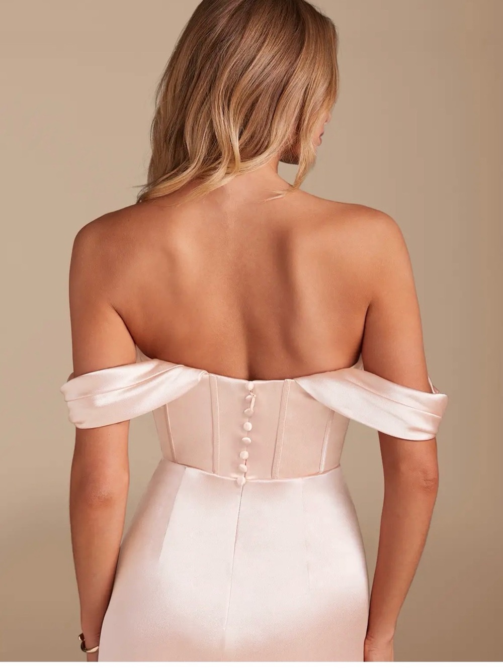 Azazie Asha Off-Shoulder Blush Satin Evening Dress